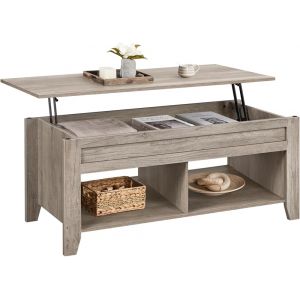 SUBZONAL-Table de Basse Relevable avec Plateau relevable, Table de Salon Fonctionnelle avec Deux Compartiements Cach&eacute;, Design Moderne en Bois MDF 104 x 49 x 49/61 cm Gris - Neuf