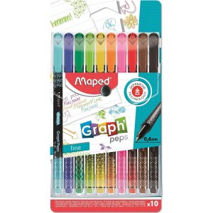 10 Feutres Graph'peps Deco-Feutres Pointe Fine 0,4 Mm-Pointe Résistante-Confort D'écriture Et Dessin-10 Feutres Couleurs Éclatantes - Neuf