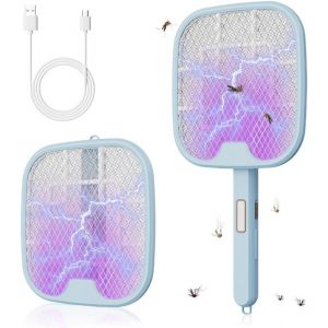 KALANKA-2 en 1 Raquette Moustique Electrique Insectes 2500V, Raquette Anti Moustiques Pliable USB Rechargeable Protection de Maille 3 Couches Tapetteà Mouche, Convient pour Intérieur et Extérieur - Neuf