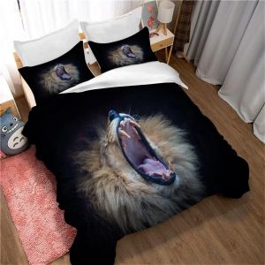 Parure De Lit 3 Pieces Lion Mighty 100 % Bambou Naturel Avec Housse De Couette Et Taies D'oreiller, Fermeture &Eacute;clair - Literie Douce Et Fra&icirc;che, Parfaite Pour Les Soins De La Peau, - Neuf