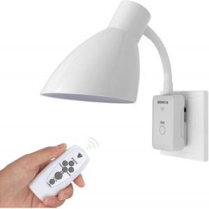 FABUR-Lampe de Prise E27 avec Interrupteur et Télécommande Lampe à Fiche LED Applique Murale Enfichable Lampe de Lecture Bras Flexible Réglable à 360° (Blanche) - Neuf