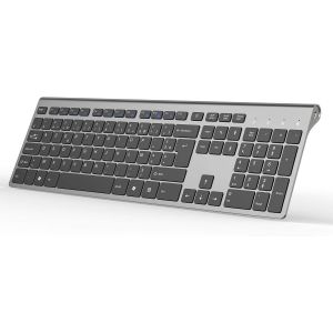 Clavier Sans Fil Rechargeable, 2.4G Clavier Pleine Taille Azerty, Clavier Pour Pc Compact Et Ergonomique, Ordinateur Portable, Mac Et Smart Tv, Compatible Pour Windows 10 / Xp / 7/8 / Vista - Neuf
