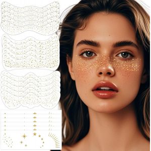 Kalanka-Tatouages En Paillettes Pour Visage, 20 Autocollants Pailletés Dorés Imperméables, Patchs De Maquillage À Paillettes Pour Le Visage, Accessoires De Maquillage À Paillettes Mignons Pour Femm - Neuf
