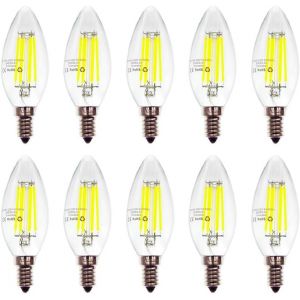 KALSW-Lot De 10 E14 Bougie 6W Ampoules &Agrave; Filament Led,Compatibles Avec Variateur D'Intensit&eacute;,Blanc Froid 6500 K,600 Lm,360&deg; Angle De Faisceau,Equivalent Halog&egrave;ne 60W,Ac 220-240V - Neuf