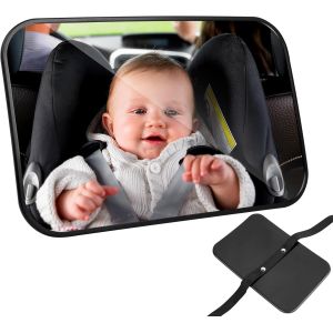 Miroir Voiture B&eacute;b&eacute;, Miroir De S&eacute;curit&eacute; R&eacute;glable Pour Si&egrave;ge Arri&egrave;re De Voiture, Incassable R&eacute;troviseur - Noir - Neuf