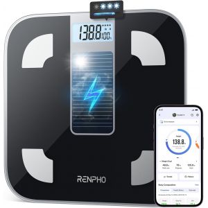 Balance Pese Personne Solar Pese Personnes Sans Pile, Bluetooth Balance Connect&eacute;e Avec App, 13 Analyses De La Composition Corporelle, 180kg, Noir, Elis - Neuf