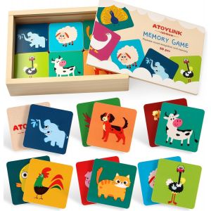 ChenQuanSarl-Animaux Memory Enfant Jouet En Bois, Jeux Montessori Avec 30 Pcs Cartes D'Animaux En Bois, Jeux Educatif Cadeau Pour Enfants Garçons Filles 3 4 5 6 Ans - Neuf