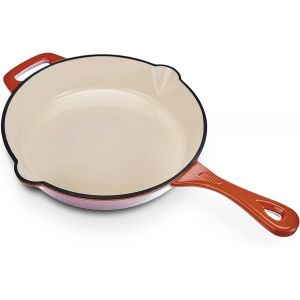 Subzonal-716314 Po&ecirc;le Shadow Avec Poign&eacute;e Oppos&eacute;e Et 2 Becs Verseurs S. Couvercle, En Fonte, Orange/Cr&egrave;me - &iquest;26 Cm - Neuf