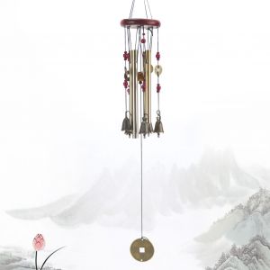 HJLIAN Carillon eolien decoratif en bois avec plusieurs tubes en aluminium, ideal pour une cabine, une porte, une fenetre ou une plateforme. Tube dore. - Neuf