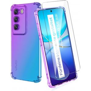 KAL-Housse Pour Vivo V40 Se 5G Coque + 1 Pi&egrave;ces Verre Tremp&eacute;, D&eacute;grad&eacute; De Couleurs Anti-Choc Housse Pour T&eacute;l&eacute;phone Portable -Violet/Bleu - Neuf