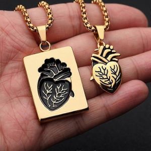 2 Pcs/Set Mode Puzzle Couple Anatomique Coeur Collier Pendentif Saint-Valentin Cadeau Layor - Neuf