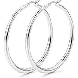 Meimie-Boucles D'oreilles Créoles Argent Sterling 925 Pour Femmes 18k Boucles D'oreilles Plaquées Or Faible Allergie Courbes Gradient Tubes Creux Légers Grandes Boucles D'oreilles En Or Épais 60/70/80mm - Neuf