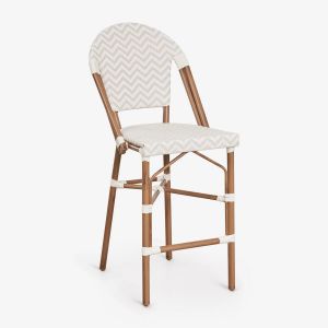Pack de 2 tabourets hauts empilables avec dossier en aluminium et rotin synth&eacute;tique Brielle Bistro Beige nude - Blanc Gardenia &iquest;65 cm - Neuf