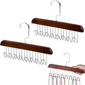 2 Pi&egrave;ces Cintre en pour Ceintures Cintres Antid&eacute;rapants en Bois pour Ceinture Porte Manteau Multi Crochets Antid&eacute;rapant Cintres Porte Cravates pour Bonnet, &Eacute;charpes Brun Rouge&acirc;tre - Neuf