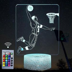 Veilleuse Veilleuses De Joueur De Basket-Ball 3d, Lampe D'Illusion De Dcor Led Avec Tlcommande Et Bouton Intelligent 16 Couleurs De Lumire Modifiable - Neuf