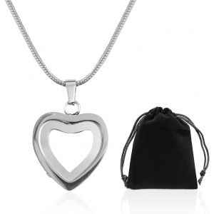 Kal-1 Collier Pendentif Cadre Photo En Forme De Coeur Et 1 Sac De Rangement, Collier En Acier Inoxydable, Collier Créatif, Collier Commémoratif - Neuf