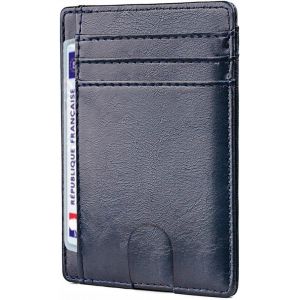 KALANKA-Porte Carte identité française, Portefeuille Carte bancaire Anti piratage, en Cuir | Blocage RFID | Anti fraude, Anti piratage | Élégant et Minimaliste (Bleu Marine S) - Neuf