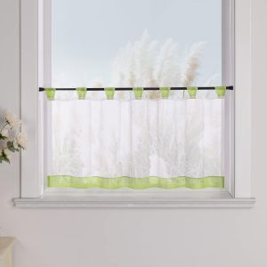 Rideau Brise-bise 1 pièce, Voilage Transparent avec Passants, Salle de Bain, Cuisine, Balcon, Style Classique, Vert, HxL 30x120cm - Neuf