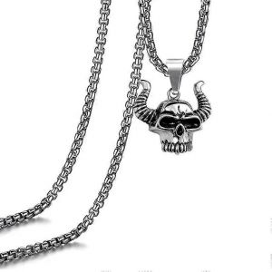 Vintage Punk Style Titane Acier Chaîne Corne Crâne Dent Collier Européen Et Américain Personnalisé Pendentif À La Mode Garçons Et Filles Mode - Neuf