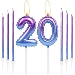 Eryi-Lot De 6 Bougies D'anniversaire Colorées En Forme De Chiffre 20 6 Longues Bougies Violettes Et Bleues Gâteau, Bougies De Gâteau Filles Et Garçons, Décorations De Fête D'anniversaire, - Neuf