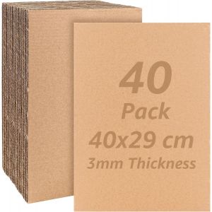 Tianyi-Lot De 40 Feuilles De Carton Ondulé Naturel - 3 Mm D'épaisseur - 40 X 29 Cm - Carton De Bricolage Din A4 - Trois Niveaux - Papier D'emballage Lisse - Pour Imprimer Des Cadeaux, L'emballage, Le - Neuf