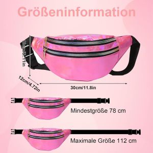 SJZG-Sac Banane Pour Femme - Sangle R&eacute;glable - Sac Banane &Eacute;tanche - Sac Banane Holographique Avec Poches Pour Femme - Pour L'Ext&eacute;rieur, La Randonn&eacute;e, Les Voyages, Rose, L, Tendance Et Pratique - Neuf