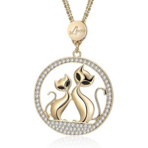 Kal-Long Collier Avec Pendentif En Forme De Chat Avec Cristal Cz Éblouissant - Bijoux Dorés Et Argentés Pour Femmes Et Filles, Or Argent Zircone Cubique, Zircone Cubique - Neuf