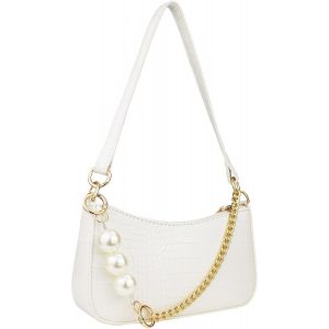 RFCBC-Sac blanc femme clutches pochette blanche femme mini sacs avec chaîne de perles pochette mariage soiree pour femme sac à bandoulière des années 90 - Neuf