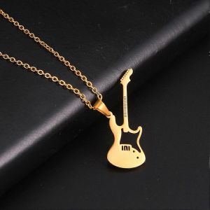 Personnalité Guitare Pendentif Collier Pour Femmes Filles Cadeau D'anniversaire En Acier Inoxydable Unique Ras De Cou Bijoux Accessoires - Neuf