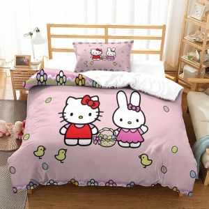 Housse De Couette Hello Kitty Impression D Pink Parure De Lit En Microfibre Hypoallergique Housses De Couettes Avec &iquest;&iquest;Clair Pour Garcon Enfant Fille Ad - Neuf