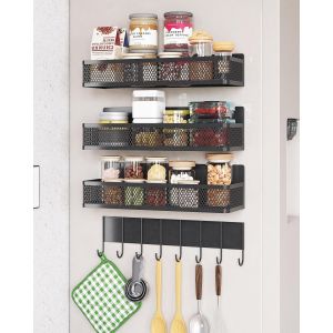 Jexnovashop-Tag&egrave;re Magn&eacute;tique,Lot De 4 &Eacute;tag&egrave;res Magn&eacute;tiques &Agrave; &Eacute;pices Pour R&eacute;frig&eacute;rateur,Porte &Eacute;pices Magn&eacute;tique Frigo Pour Le Rangement Et L'organisation De La Cuisine(Noir) - Neuf
