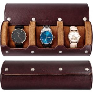 Kal-Boîte À Montre À 3 Emplacements,Coffret À Montres Pour Homme,Femme,Avec Coussinets Amovibles,En Cuir Synthétique,Boîte De Rangement Pour 3 Montres,Brun - Neuf