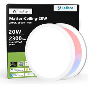Kal-Plafonnier Led 20w,Smart Plafonnier Led Rgb À Intensité Variable,Synchronisé Avec La Musique,Contrôle Par Application Et Compatibilité Avec Matter/Homekit/Alexa/Google Home-Rond - Neuf