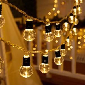 KAL-Guirlande Lumineuse Led À Piles - 20 Boules Transparentes - Avec Minuterie - Pour L'Intérieur Et L'Extérieur - Pour Dortoir, Chambre, Mariage, Fête, Noël - Neuf