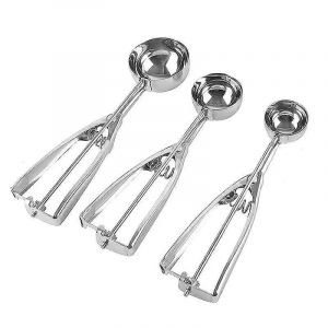 cuillère à crème glacée,ensemble de 3 cuillères à biscuits,cuillère à crème glacée en acier inoxydable avec déclencheur,Larg - Neuf