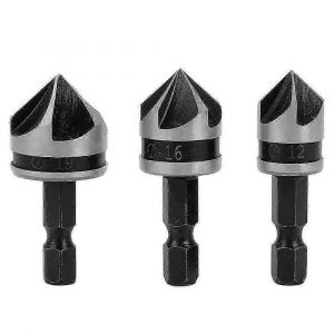 3pcs 1/4 ""Hex Hcs Chanfer Cutter 5 Flute Foret Chanfrein Bits Fraisage Évier Fraisage 12mm / 16mm / 19mm Pour Bois Métal - Neuf
