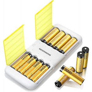 8 Pièces De Batterie Au Lithium Aa Avec Chargeur,Piles Rechargeables,3000mwh Haute Capacité Piles Mignon,Piles 1.5v Lithium Aa Et Chargeur De Batterie Avec Fonction De Charge-Conservation - Neuf