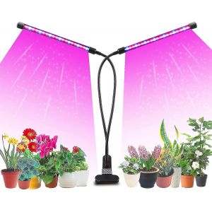 Lampe De Croissance Led Pour Plantes D'int&eacute;rieur, Double T&ecirc;te, 40 Led, 10 Niveaux D'intensit&eacute;, Minuterie 3/9/12 H, Spectre Complet, Id&eacute;ale Pour Les Semis, 3 Interrupteurs. - Neuf