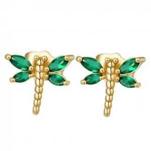 1 Paire Libellule Forme Femmes Cuivre Boucles D'oreilles Zircon Boucles D'oreilles D&eacute;coration Bijoux Cadeau Vert - Neuf