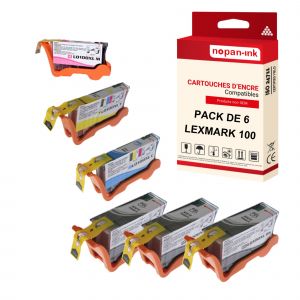 NOPAN-INK - x6 Cartouches compatibles pour LEXMARK 100 XL 100XL compatibles LEXMARK Lexmark Impact S301 Impact S305 Interact S605 Interpret S405 Intui - Neuf