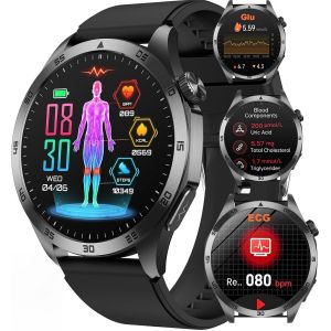 ECG Montre Intelligente Homme Appel Bluetooth Smartwatch ECG 1,43"" Bracelet Intelligent avec Acide urique/SpO2/BMI/Fréquence Cardiaque Sportif Fitness Tracker Etanche Montre Sport (Violet) - Neuf