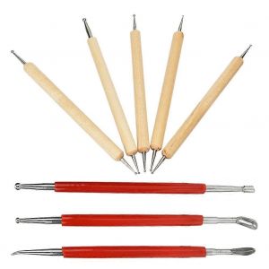 Bricolage En Cuir Sculpture Stylet Cuill&egrave;re Double T&ecirc;te Point Perceuse Stylo Kit D'outils Ensemble 8pcs - Neuf