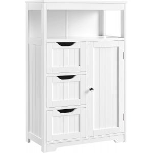 SUBZONAL-Meuble/Commode de Salle de Bain en Bois, 55,5 x 29,5 x 86,5 cm, avec 3 Tiroirs, 1 Placard, 1 Compartiment Ouvert, Salon, Cuisine, Couloir Blanc - Neuf