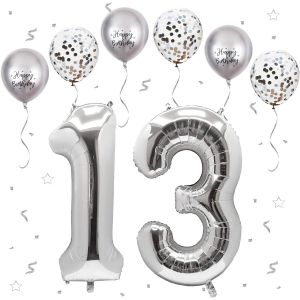 Ballon Anniversaire 13/31 Ans Argenté,101 CM Ballon Chiffre 13,Happy Birthday Decoration Ballons 13 Anniversaire Ballon,Décoration Ballon Numéro pour 13/31-Vole à l'Hélium - Neuf
