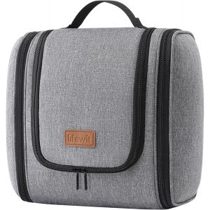 MAA-Grande Trousse de Toilette Suspendue, Trousse de Voyage Homme, Trousse de Maquillage Femme, Kit Voyage, Vanity, Sac avec Crochet, Organisateur pour Bouteilles, Cosmétiques, Vacance, Gris - Neuf