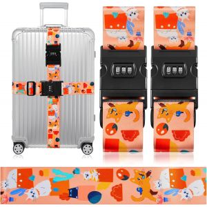 Nzqaf-Lot De 2 Sangle Valise Avec Code Réglable En Croix Sanges À Bagage Avec Serrure À Combinaison Pour 18-32inch Valise De Voyage Bagage, Sac De Voyage Reconnaissance Rapide 5x200cm, Chats - Neuf