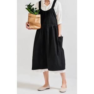 Tablier Chasuble En Coton Et Lin,Pour Jardinage,Café,Cuisine,Pâtisserie,Livres,Restaurant,Fleuriste.Black. - Neuf