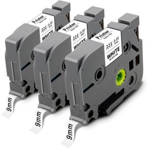 TIANYI-9mm Compatible pour Brother TZe-221 TZe221 TZ-221 Tze 9mm Noir sur Blanc Laminé pour Brother PT-H100LB H107B E110 H200 H110 1250 P300BT H101C D200 E110VP D400 D600VP P700 - Neuf