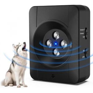 Noir - Anti Aboiement Pour Chien, 4 Émetteurs Puissants Ultrason Chien, Rechargeable Boitier Anti Aboiement Chien 3 Modes - Neuf