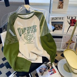 Sweat-Shirt En Pur Coton Pour Femme Printemps Et Automne Mince Imprimé Tendance Col Rond Manches Longues T-Shirt Grande Taille Vêtements Pour Femmes - Neuf